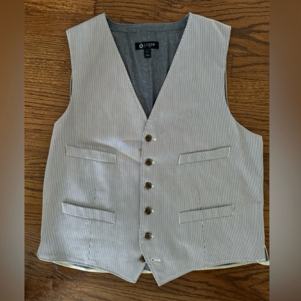 J. Crew Large Blue and White Pun Striped Suit Vest
